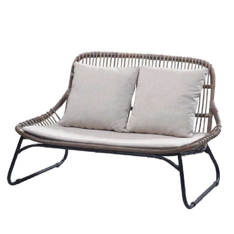 Καναπές διθέσιος Mario με μεταλλικό σκελετό και φυσικό Rattan – 311551 Διάσταση προϊόντος: 123X80X75H