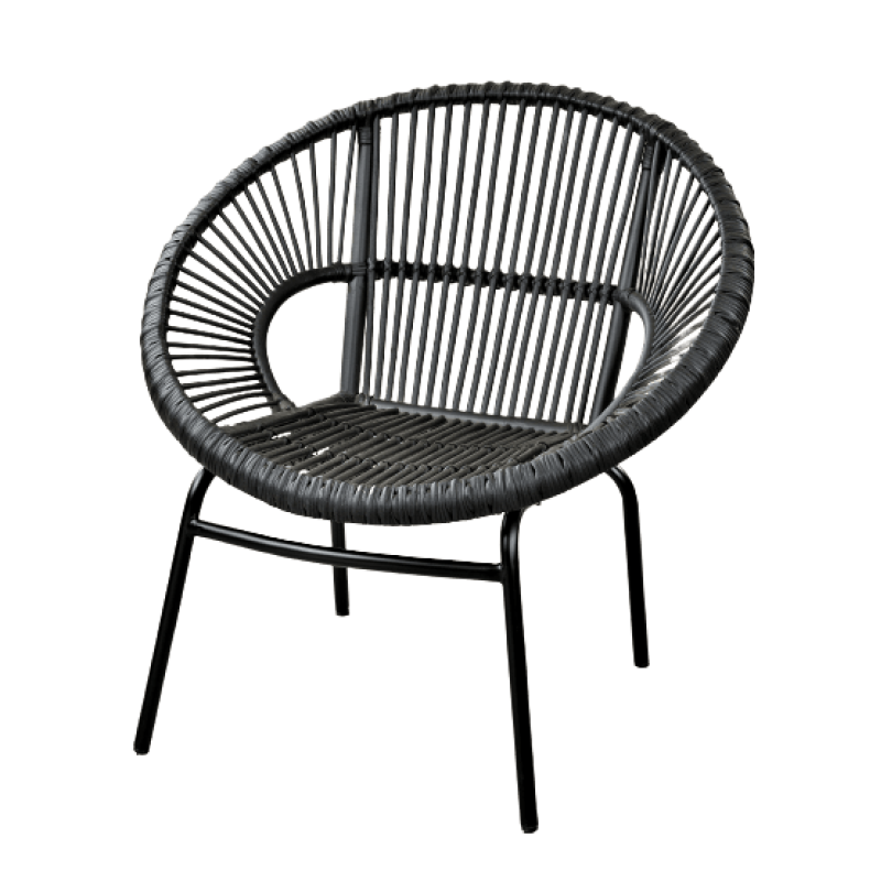 Πολυθρόνα Lounge από φυσικό Rattan και μεταλλικό σκελετό – 317151BLACK  Διάσταση προϊόντος: 80X70X75H