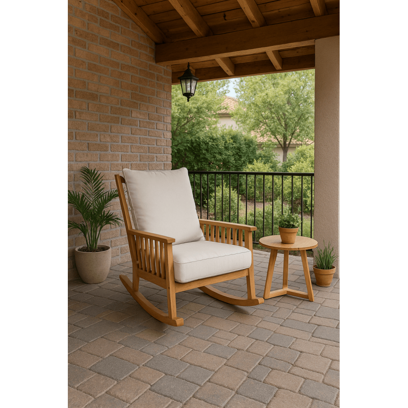 JAK Mandal Rocking chair - Πολυθρόνα κουνιστή, από μασίφ φυσικό acacia και μπεζ μαξιλάρια .Διαστάσεις 79χ65χ88 cm