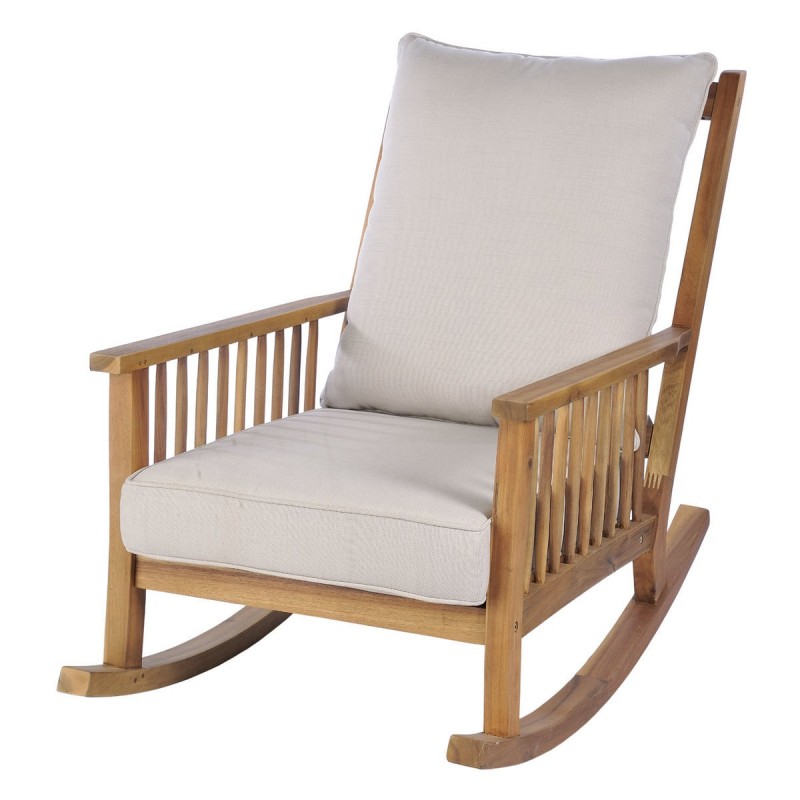 JAK Mandal Rocking chair - Πολυθρόνα κουνιστή, από μασίφ φυσικό acacia και μπεζ μαξιλάρια .Διαστάσεις 79χ65χ88 cm