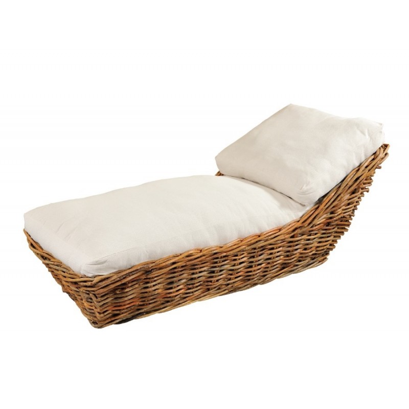 JKG RATTAN SUN LOUNGER - Ξαπλώστρα λυγαριά με μαξιλάρια 170x95cm