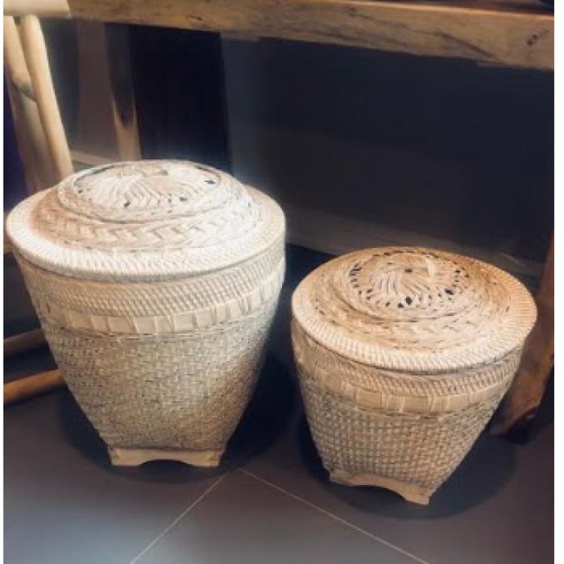 JK 302468  -Καλάθια ψαθινα σετ 2 τμχ σε φυσικό χρώμα ( μεγαλο 47χ50 μικρο 40χ36 cm )
