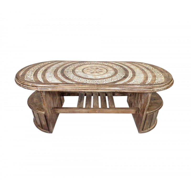 MANDALA Coffee Table  Τραπέζι σαλονιού με χειροποίητα σκαλίσματα.  Διαστάσεις (ΜxΠxΥ): 130x60x50 cm   