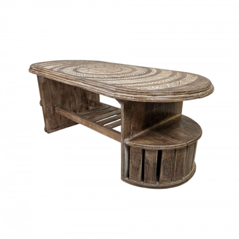 MANDALA Coffee Table  Τραπέζι σαλονιού με χειροποίητα σκαλίσματα.  Διαστάσεις (ΜxΠxΥ): 130x60x50 cm   