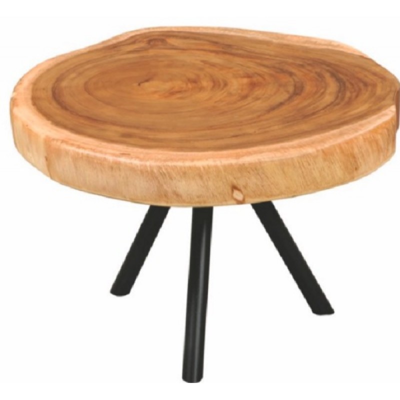 Τραπεζάκι από μασίφ ξύλο Suar και μεταλλική βάση – 131270-90  Διάσταση προϊόντος: Φ90X40H