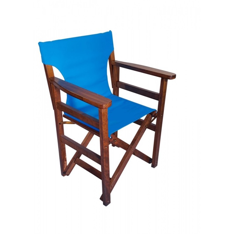 Πολυθρόνα Σκηνοθέτη "ΑΘΗΝΑ" Φουρνιστή Οξυά χρώμα καρυδί με μπλε πανί (MA-ATHENA)  58x86x51 cm