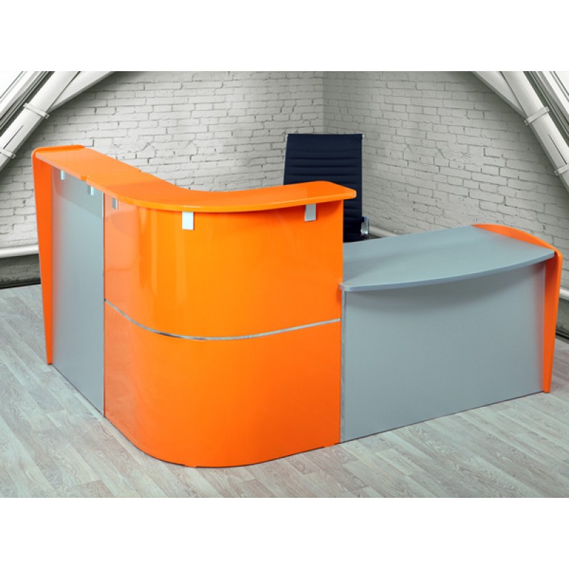 Kom Reception 13 - Έπιπλο γραφείο reception - υποδοχής 200*180* 115 cm (χρώμα πορτοκαλί - γκρί)