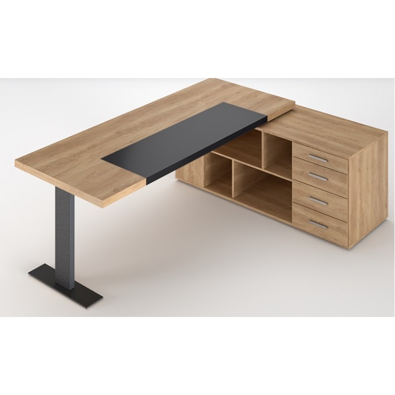 Γραφείο μελαμίνης γωνιακό DOT  ΔΙΑΣΤΑΣΕΙΣ Γραφείου 200x90x75 cm Βοηθητικό 170x60cm - χρώμα οξιά - μαύρο 