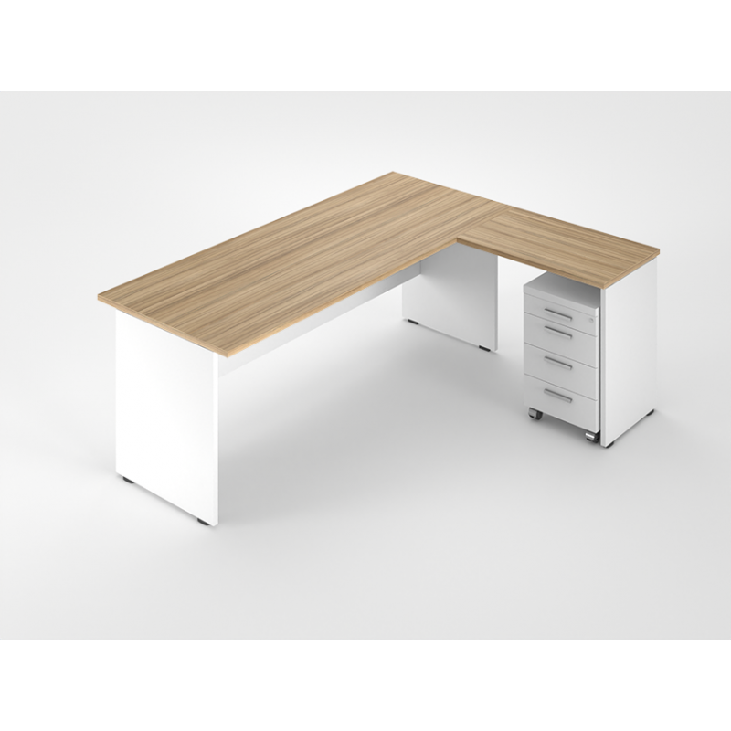 Kom Basic - Γραφείο μελαμίνης γωνιακό 180*80*75cm με βοηθητικό γωνιά 90*50*75cm 