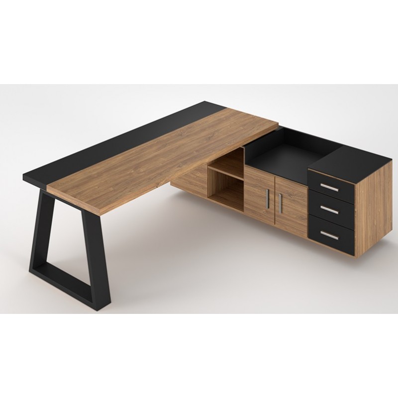 Γραφείο γωνιακό JOY OFFICE  ΔΙΑΣΤΑΣΕΙΣ Γραφείου 200x90x75cm Βοηθητικό 170x60x75cm - (χρώμα  Ανθρακί - καρύδι )