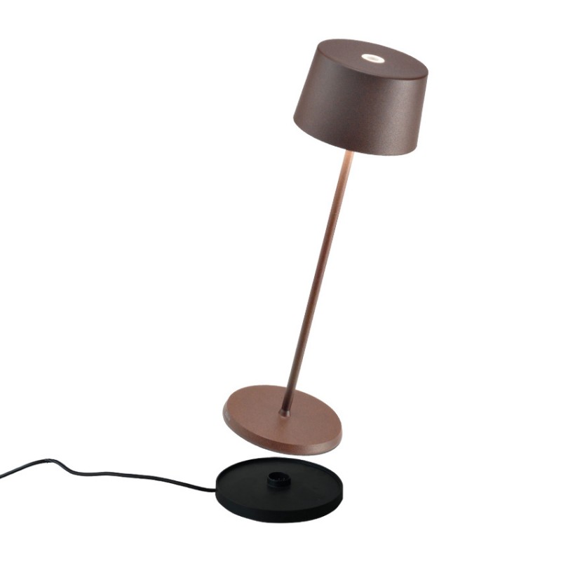 Επαναφορτιζόμενο LED φωτιστικό αλουμινίου ματ καφέ σκουριά Φ11Χ35cm | OLIVIA 850R3