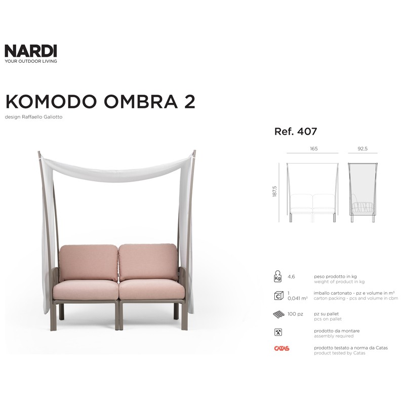 KOMODO OMBRA 2 - 40407.00.203   daybed πολυπροπυλενίου  διθεσιο ακρυλικό πανί με  μαξιλάρια και σκίαστρο 165 x 187,5 x 92,5 cm  