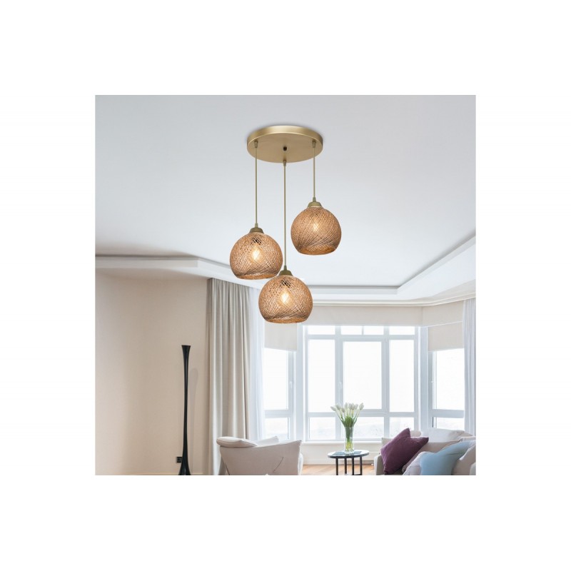 Φωτιστικό Οροφής Τρίφωτο Pwl-1121 Pakoworld Ε27 Μπεζ-Χρυσό Φ40X80Εκ