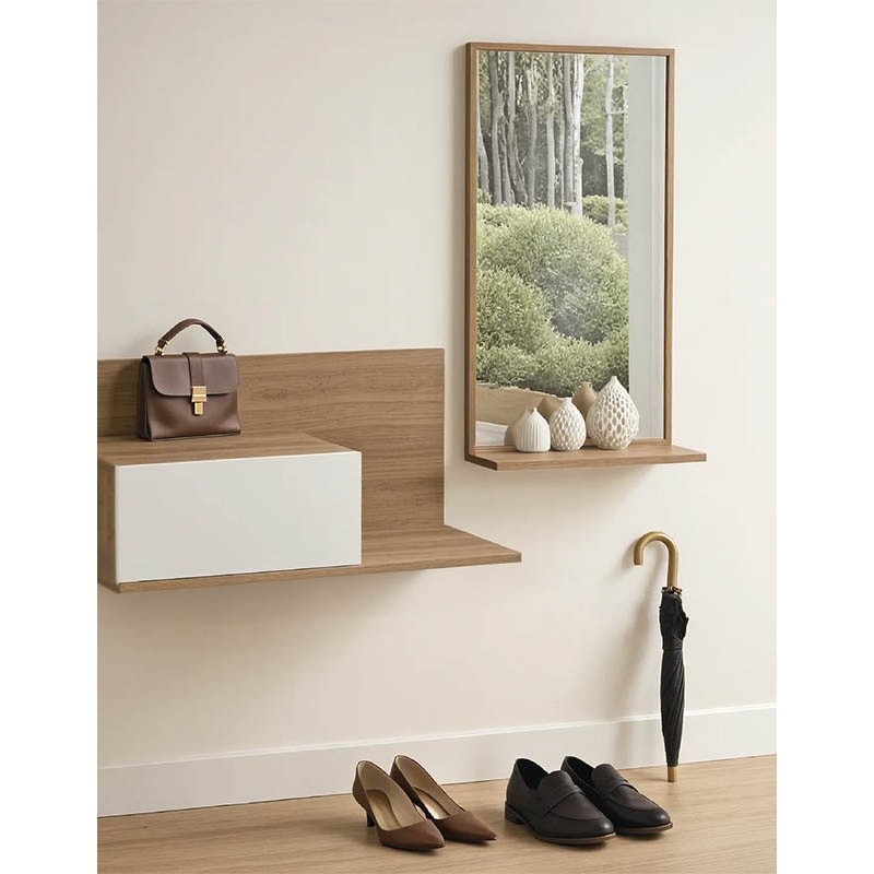 Έπιπλο Εισόδου Με Καθρέπτη Miranda Pakoworld Σε Λευκή-Oak Απόχρωση 60X30X89.5Εκ