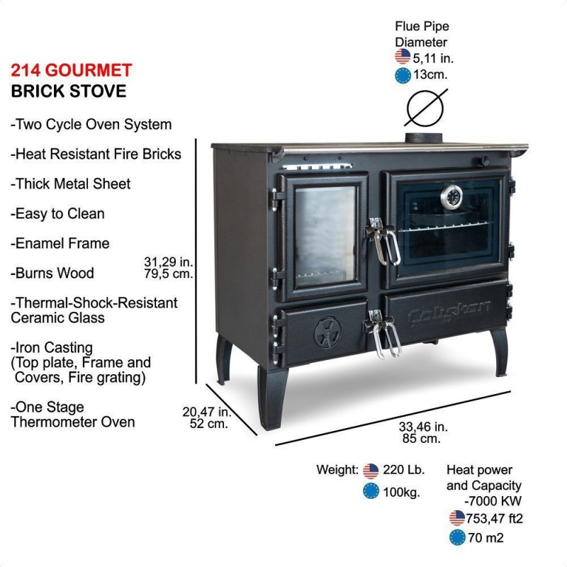 Caliskan 214 Με Συρτάρι Αποθήκευσης Χαλύβδινη Ξυλόσομπα με Φούρνο Γκρι Κωδικός: 45759057