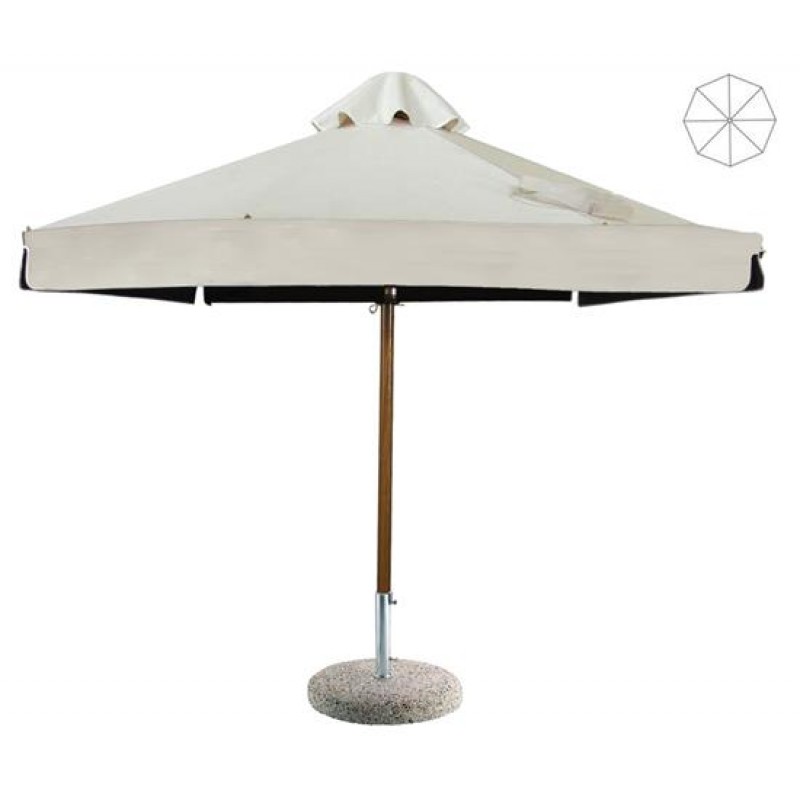 Ομπρέλα Δαπέδου Ξύλινη RW300 Εκρού με Βολάν Στρογγυλή Επαγγελματική Φ3.0m