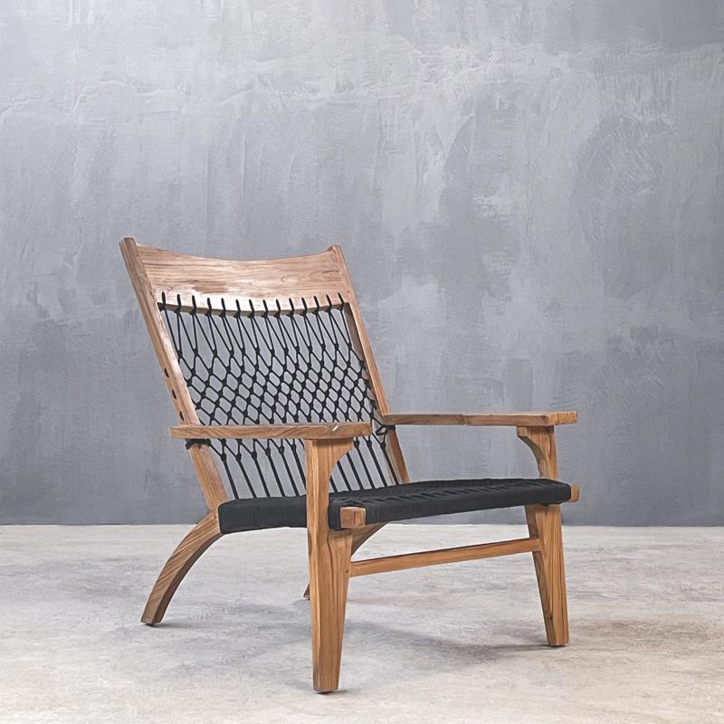 Πολυθρόνα ξύλινη ROZA ARMCHAIR TEAK BLACK ROPE 0065
