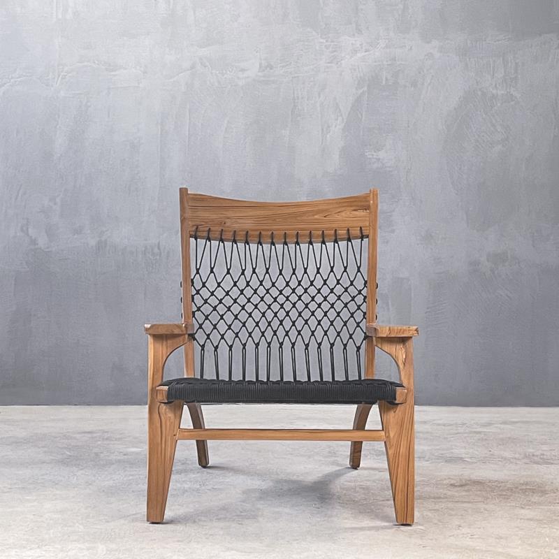 Πολυθρόνα ξύλινη ROZA ARMCHAIR TEAK BLACK ROPE 0065