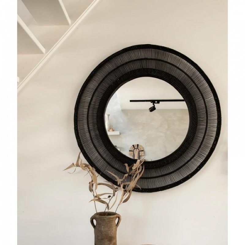 ΚΑΘΡΕΦΤΗΣ ΜΑLΑWΙ RΟUΝD ΒLΑCΚ SΜΑLL  Μήκος: 75 cm, Πλάτος: 75 cm ΥΛΙΚΟ ΚΑΛΑΜΙ RATTAN 