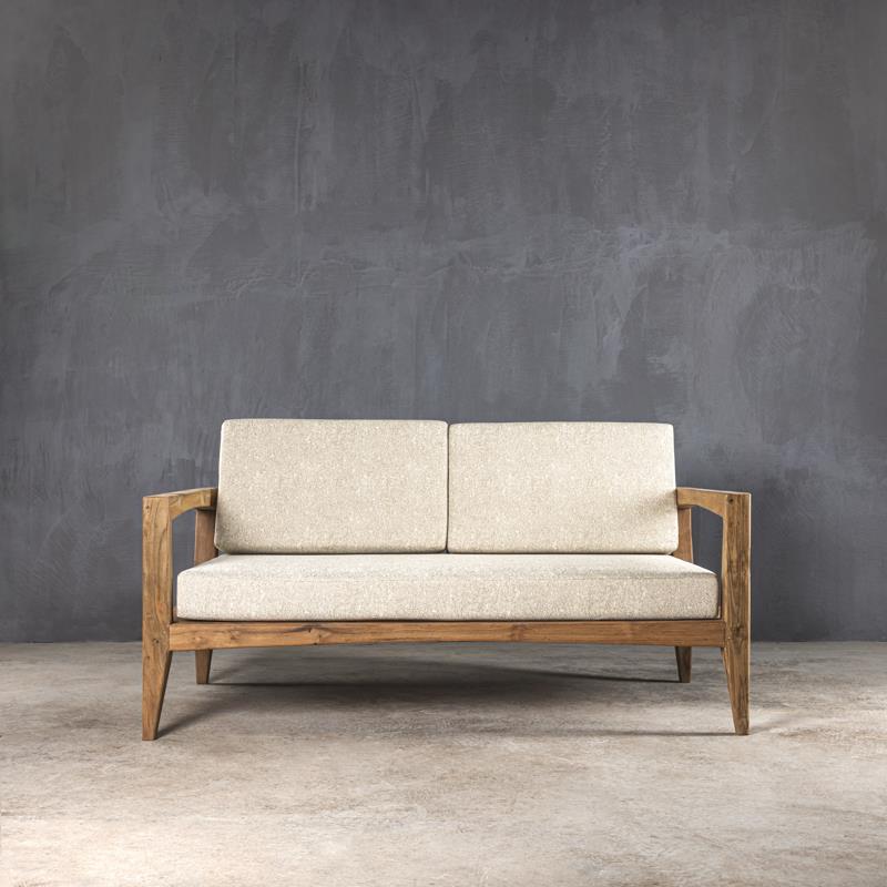 SHOKA 160 SOFA   160 × 87 × 65 cm (L x W x H)   synthetic fabric, Solid wood : Reclaimed teak  