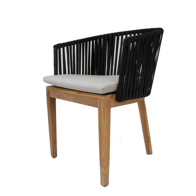 BELLE ARMCHAIR TEAK SYNTHETIC BLACK ROPE - ΠOΛΥΘΡΟΝΑ ΞΥΛΙΝΗ ΚΩΔ 5408S - 62×53x78cm