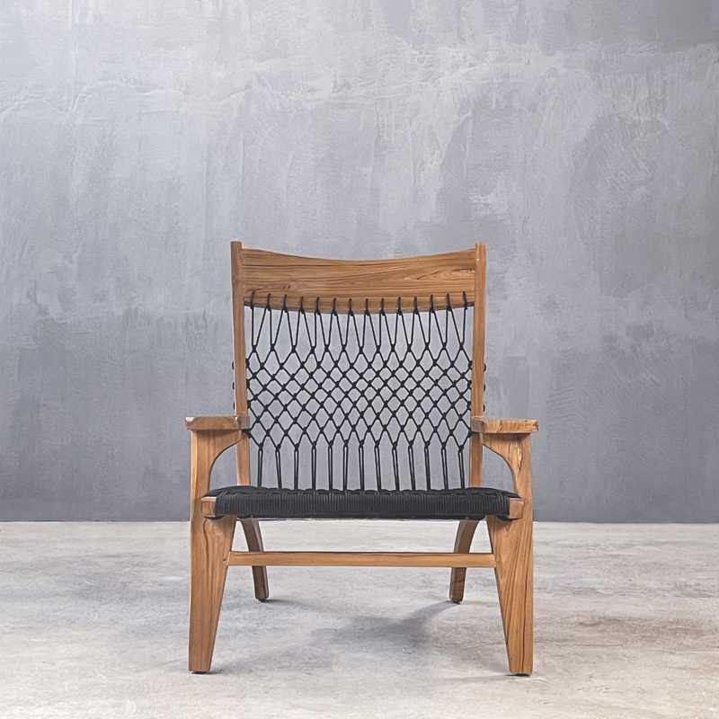 ROSA ARMCHAIR TEAK BLACK ROPE - ΚΑΡΕΚΛΑ ΞΥΛΙΝΗ ΜΕ ΣΧΟΙΝΙ ΚΩΔ 6856S 65x76x90cm
