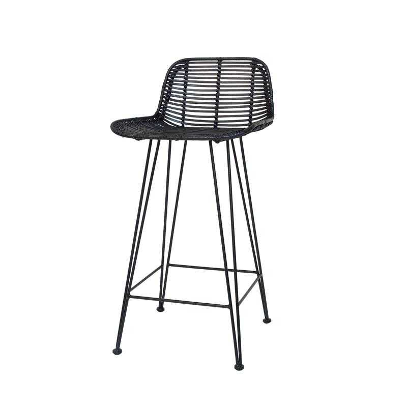 RATTAN BAR STOOL BLACK- ΣΚΑΜΠΩ ΜΠΑΡ  ΚΩΔ 0017S - 42×47×66cm 