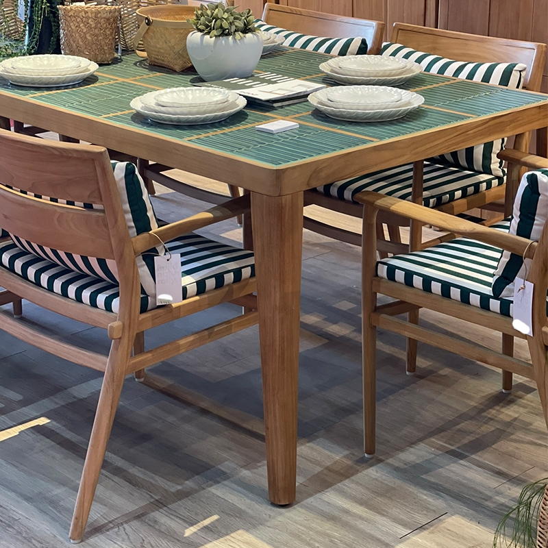YAREN 220 TEAK TABLE CERAMIC TILE GREEN - ΤΡΑΠΕΖI ΤΡΑΠΕΖΑΡΙΑΣ ΚΩΔ 2275S - 220×100×75cm 