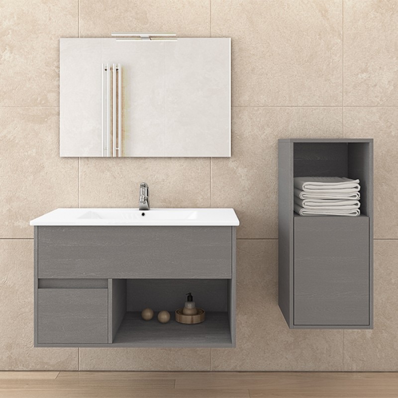 Drop Sorrento 75 Πάγκος με Νιπτήρα, Καθρέπτη & Στήλη με Φως Μ75xΒ43.5xΥ50cm Γκρι Κωδικός: 42724501