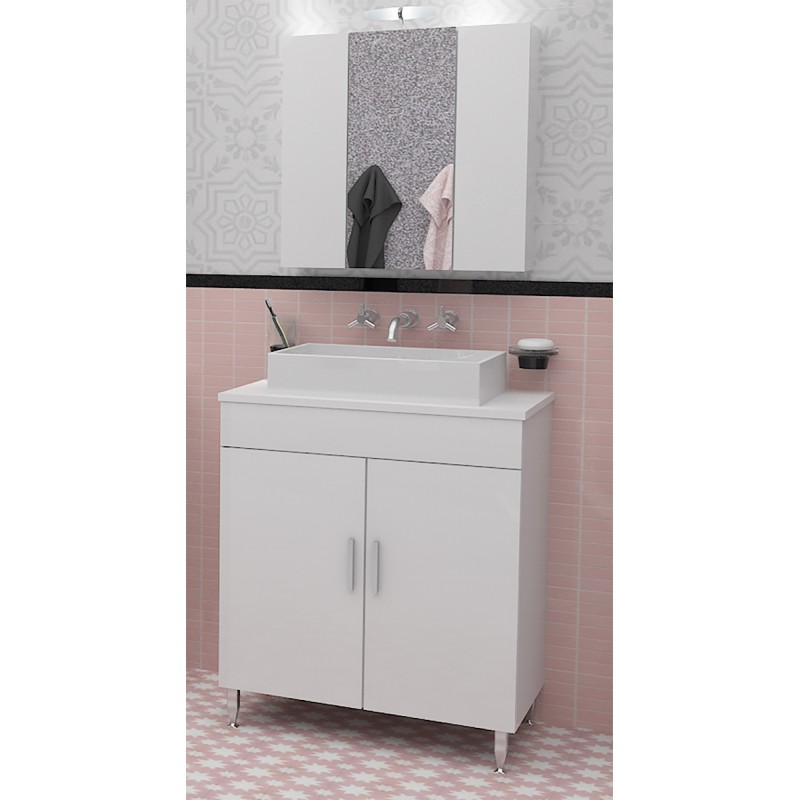 Drop Roma 70 Top Πάγκος με Νιπτήρα & Καθρέπτη Γυαλιστερή Λάκα Μ70xΒ39xΥ80cm Λευκός Κωδικός: 29276477