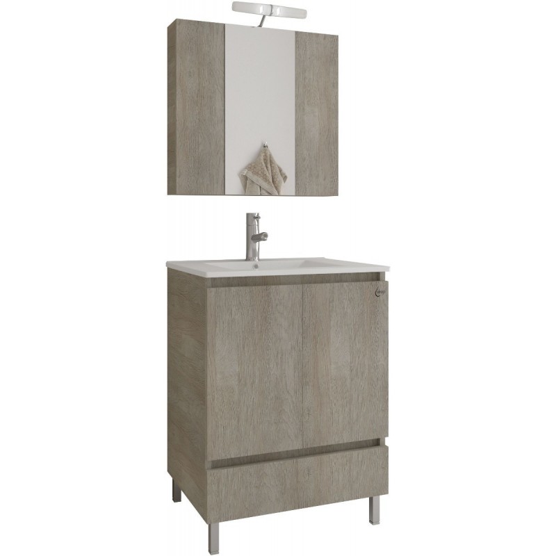 Drop Delta 60 Πάγκος με Νιπτήρα & Καθρέπτη Μ60xΒ45xΥ80cm Μπεζ Κωδικός: 46566742