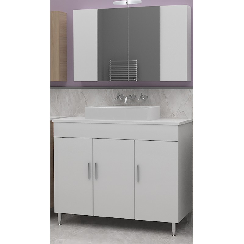 Drop Roma 100 Top Πάγκος με Νιπτήρα & Καθρέπτη Γυαλιστερή Λάκα Μ100xΒ39xΥ80cm Λευκός Κωδικός: 29276625