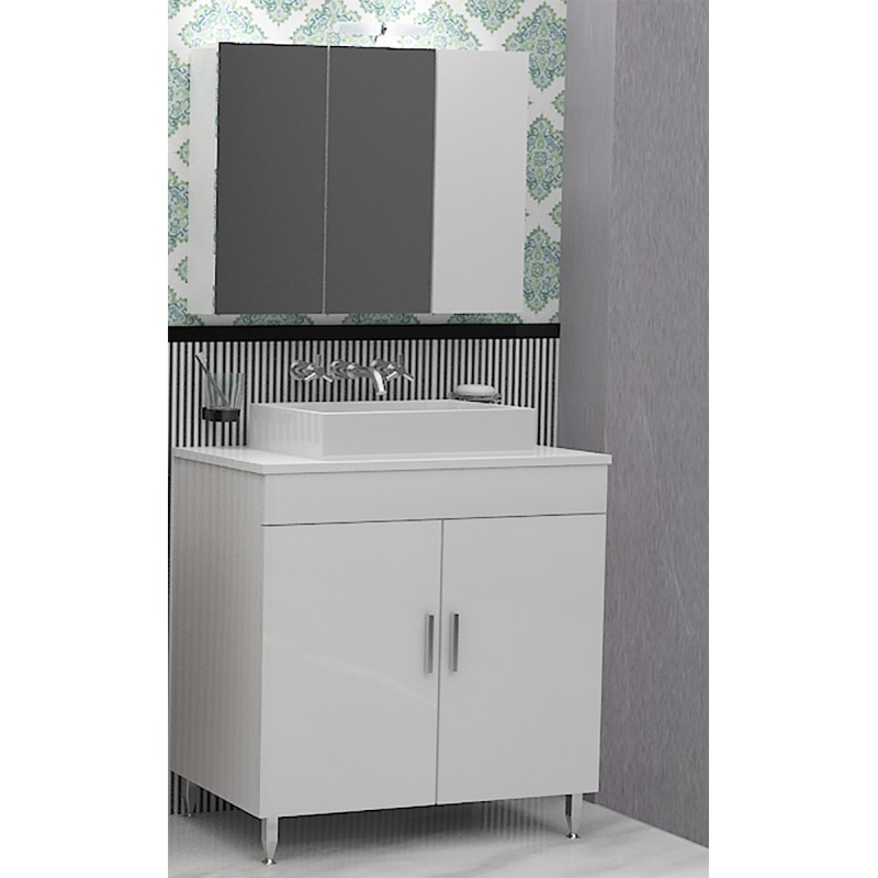 Drop Roma 80 Top Πάγκος με Νιπτήρα & Καθρέπτη Γυαλιστερή Λάκα Μ80xΒ39xΥ80cm Λευκός Κωδικός: 29276573