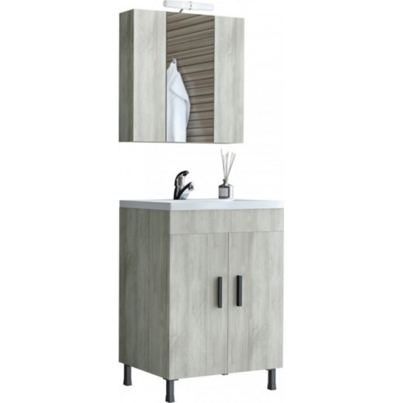 Drop Roma 60 Πάγκος με Νιπτήρα & Καθρέπτη Γυαλιστερή Λάκα Μ60xΒ39xΥ80cm Μπεζ Κωδικός: 23152350