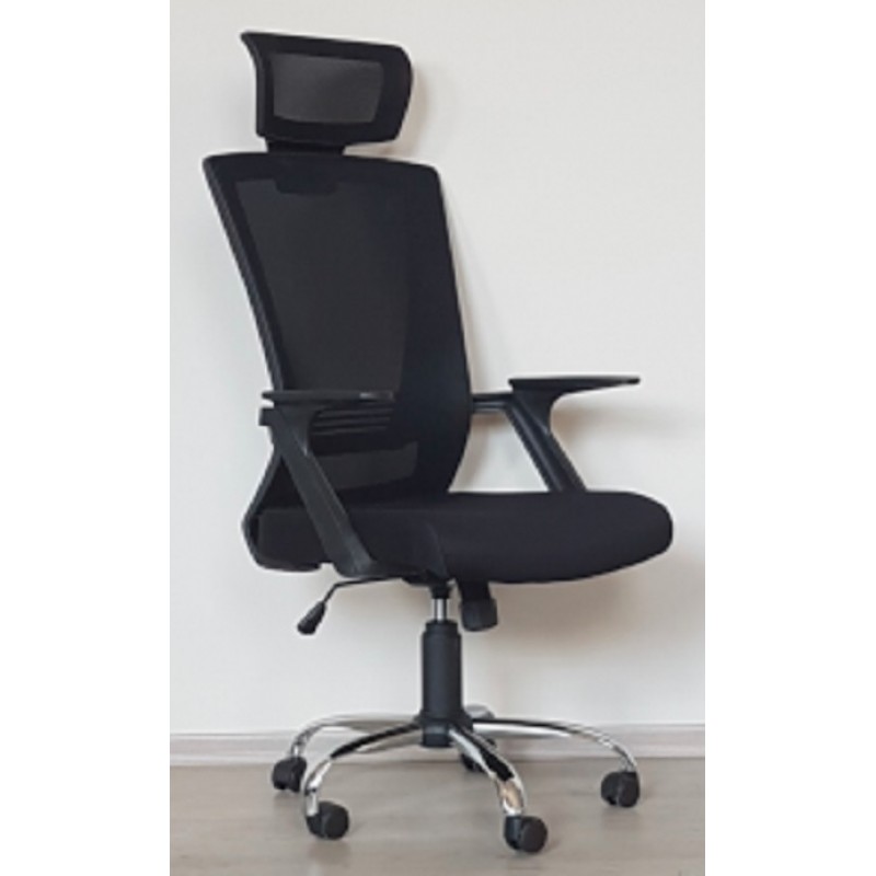  RJ-4002  -  Πολυθρόνα γραφείου μαυρη δερματίνη  -μαυρο mesh multifunction μηχανισμο   67*64*125-136cm. 