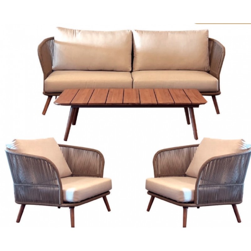  Σετ Σαλονιού SWALLON SET ακανία ξυλο με σχοινί  (ΚΑΝΑΠΕΣ: 2,08X0.90X0.77,5  ΠΟΑΥΘΡΟΝΑ : 0,90 x 0,90 x 0,78  ΤΡΑΠΕΖΙ : 1.30X0.70X34,5 ) . -   JK  SWALLON SET  324444 