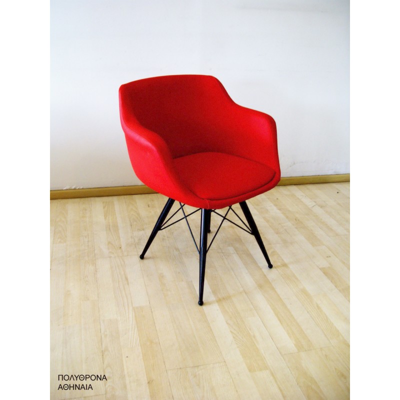 Tsouna - Πολυθρόνα Αθηναία με μαύρο μεταλλικό σκελετό και κόκκινο ύφασμα στο κάθισμα  56 x 53 x 78 cm 