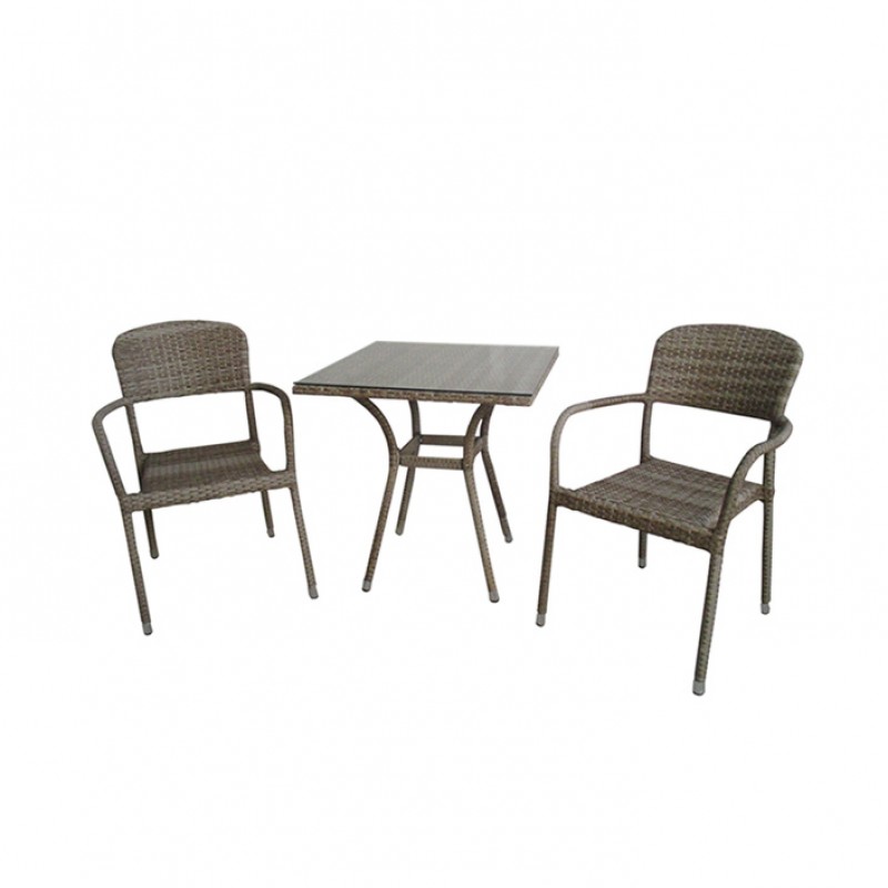 Σετ 3 τμχ Καθιστικό Κήπου αλουμνιου - wicker ( 2 τμχ  LILY 5184 G + 1 Τραπέζι  5217 G  70χ70χ75 )