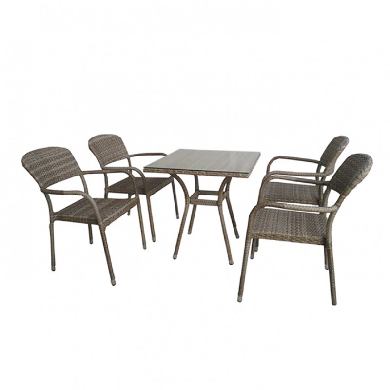 Σετ 5  τμχ Καθιστικό Κήπου αλουμινίου - wicker ( 4 τμχ LILY 5184 G+  1 τμχ 5217 G Τραπέζι Wicker 70χ70χ75 )