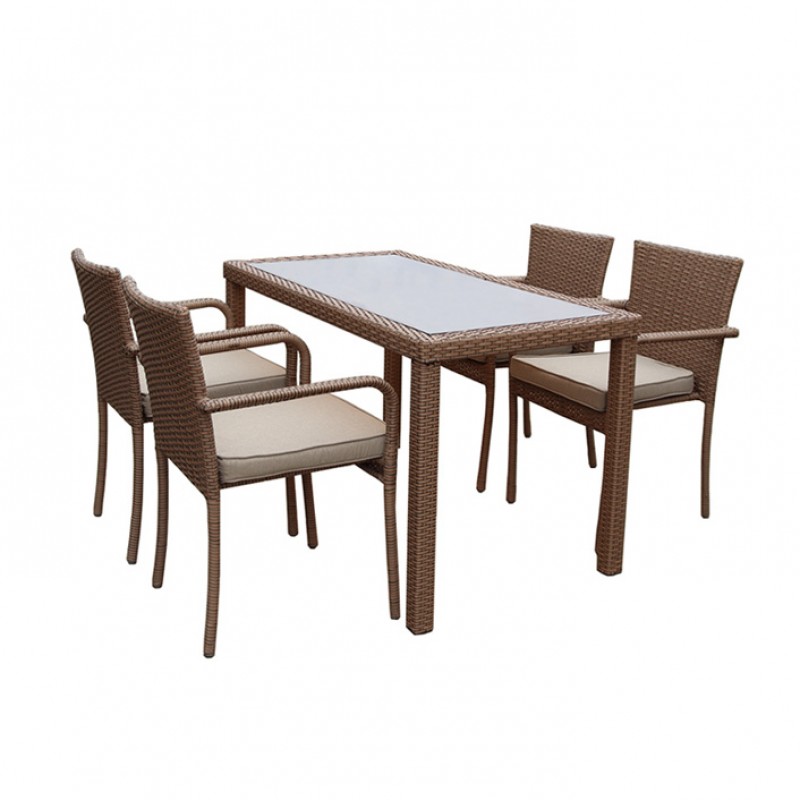 ΣΕΤ ΤΡΑΠΕΖΑΡΙΑ ΚΗΠΟΥ 5 TMX 130*070*076cm ΜΕ ΣΚΕΛΕΤΟ ΑΛΟΥΜΙΝΙΟΥ ΣΕ ΚΑΦΕ ΧΡΩΜΑ WICKER-RATTAN MAJESTIC  