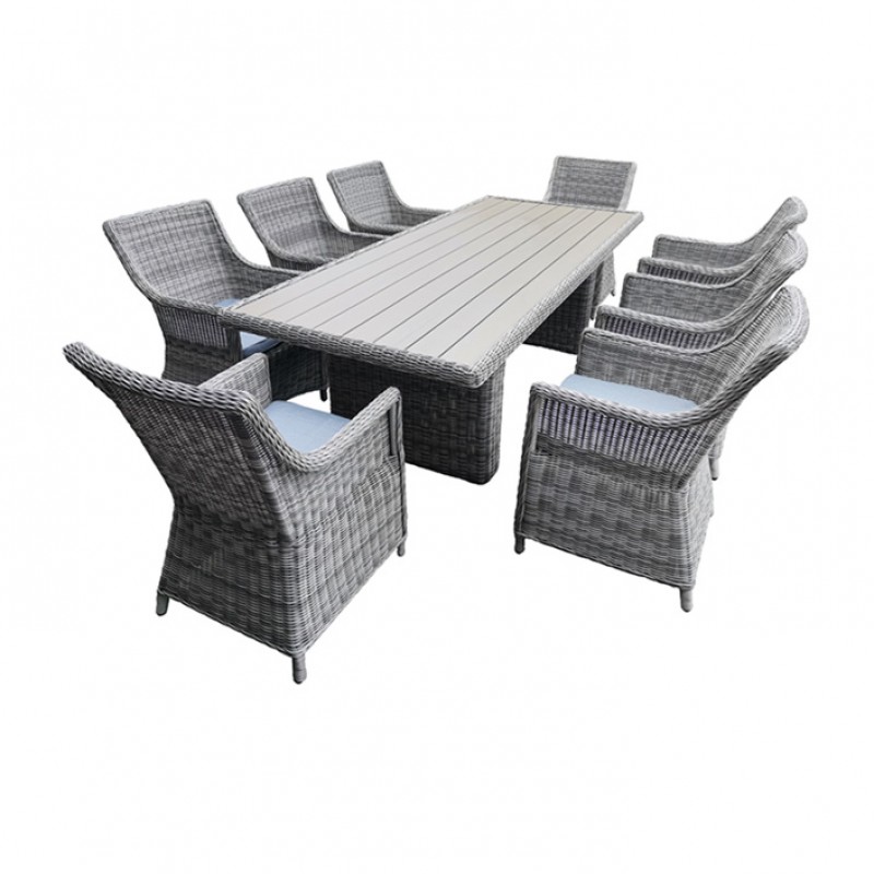 ΣΕΤ ΤΡΑΠΕΖΑΡΙΑ ΚΗΠΟΥ 9 TMX 240*100*075cm ΜΕ ΣΚΕΛΕΤΟ ΑΛΟΥΜΙΝΙΟΥ ΣΕ ΓΚΡΙ ΧΡΩΜΑ WICKER-RATTAN SANTA 5121 G + 5450 G