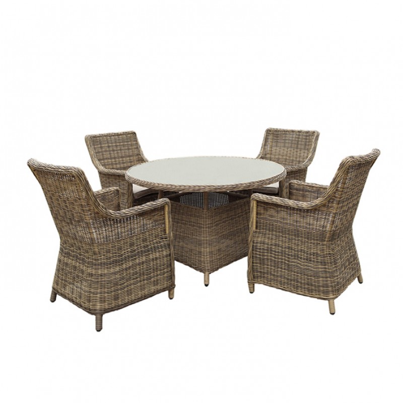 ΣΕΤ ΤΡΑΠΕΖΑΡΙΑ ΚΗΠΟΥ 5 TMX ᴓ120*075cm ΜΕ ΣΚΕΛΕΤΟ ΑΛΟΥΜΙΝΙΟΥ ΣΕ ΜΠΕΖ ΧΡΩΜΑ WICKER-RATTAN SANTA 5121 G + 5142 G 