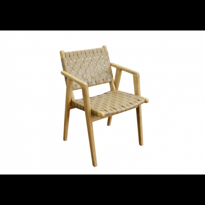 SARABI LEATHER   Πολυθρόνα φαγητού από ξυλο teak  και δερμα  Ύψος: 85cm Μήκος: 55cm Βάθος: 60cm   