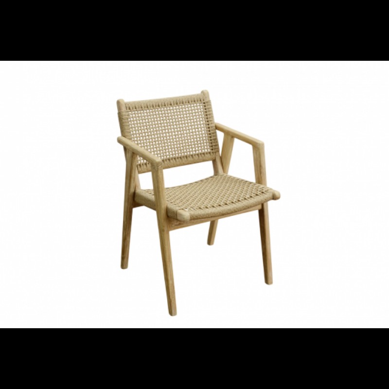 SARABI  0002   Πολυθρόνα φαγητού από ξυλο teak - rattan  με μαξιλαρι  - Ύψος: 85cm Μήκος: 55cm Βάθος: 60cm   