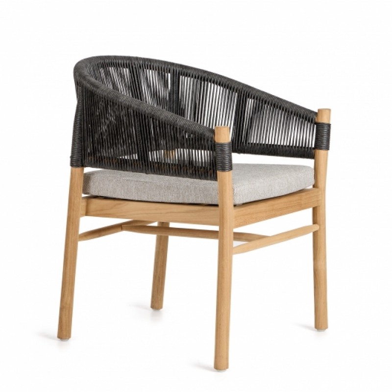 COPPIA AC Πολυθρόνα φαγητού από ξυλο teak και rattan - Ύψος: 80cm Μήκος: 61cm Βάθος: 63cm 