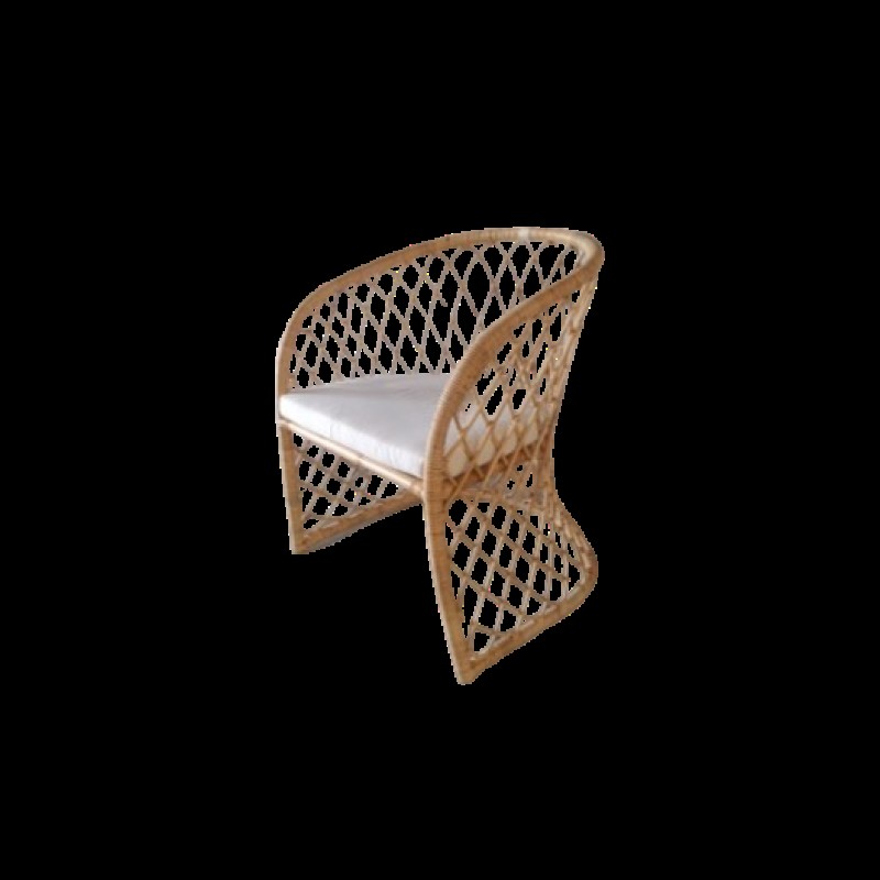 ALICE  384   Πολυθρόνα φαγητού  από Bamboo  μαξιλάρι  Light Beige  - Ύψος: 80cm Μήκος: 62cm Βάθος: 62cm