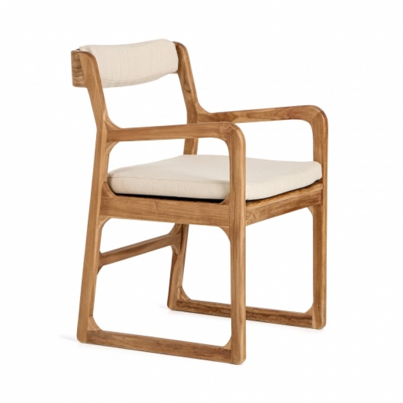 FURINDO  Πολυθρόνα φαγητού από ξυλο teak με μαξιλαρια  - Ύψος: 80cm Μήκος: 52cm Βάθος: 60cm 