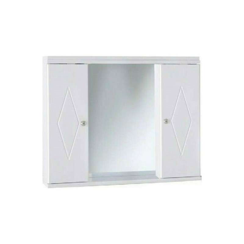 Drop 6KDO080WH Ορθογώνιος Καθρέπτης Μπάνιου Led από MDF με Ράφι & Ντουλάπι 80x62cm Λευκός 