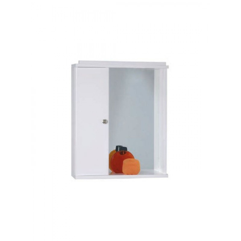 Drop 6KLR050WH Ορθογώνιος Καθρέπτης Μπάνιου από Μοριοσανίδα με Ντουλάπι, Ράφι & Υποδοχή Λαμπτήρα 50x60cm Αριστερό Ερμάριο