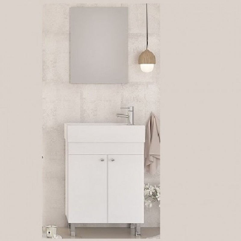 Drop Litos 50 Πάγκος με Νιπτήρα & Καθρέπτη Ματ Λάκα Μ45xΒ24.5xΥ60cm SG White 5FLT050WH